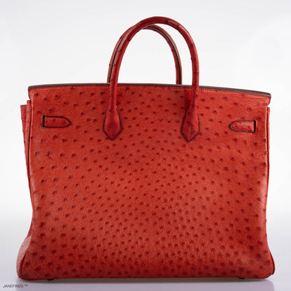 Hermes Birkin 40 Rouge Vif Ostrich with Gold Hardware - 1993, W Circle