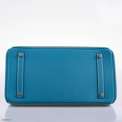 Hermes Ghillies Birkin 35 Ciel Doblis, Turquoise Togo & Blue Jean Swift with Palladium Hardware - 2015, T
