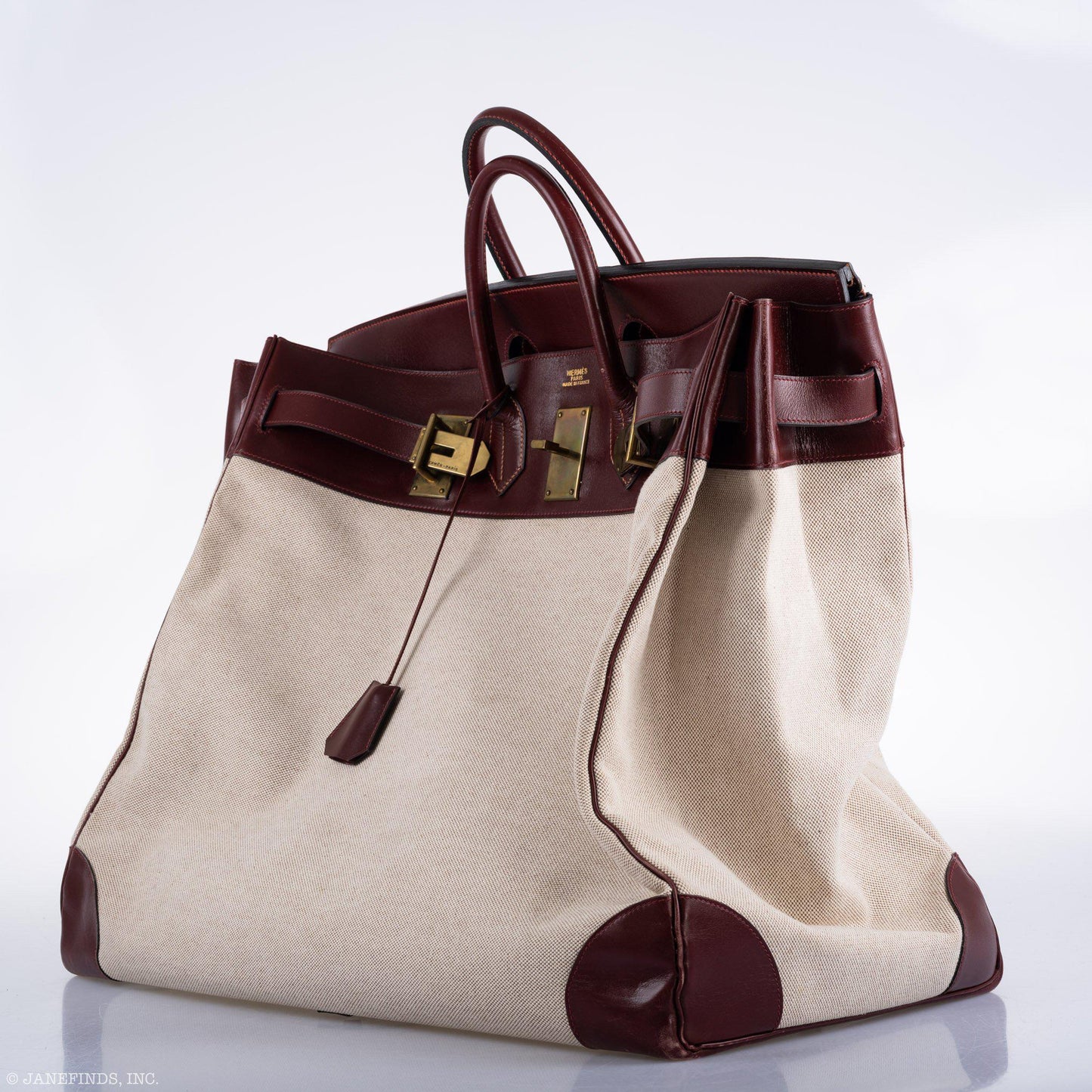 Hermes HAC Birkin 55 Toile & Rouge H Box with Gold Hardware - 1981, K Circle