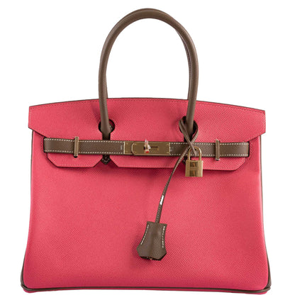 Hermes HSS Birkin 30 Rose Azalee & Etoupe Epsom with Permabrass Hardware - 2017, A