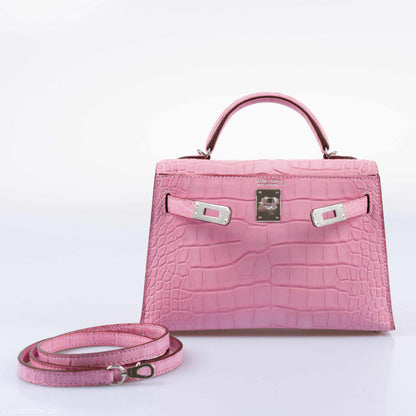 Hermes Kelly 20 Mini II Sellier 5P Bubblegum Matte Pink Alligator Palladium Hardware - 2020, Y