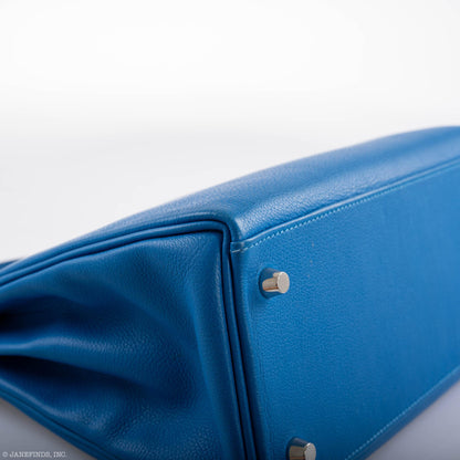 Hermes Kelly 28 Retourne Blue Hydra Evercolor leather Palladium Hardware - 2016, X