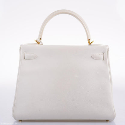Hermes Kelly 28 Retourne White Epsom with Gold Hardware - 2010, N Square