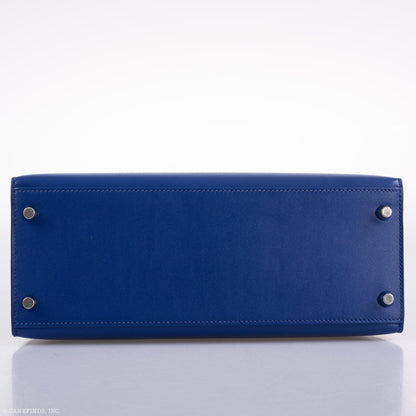 Hermes Kelly 28 Sellier Blue Electric Tadelakt leather Palladium Hardware - 2020, Y