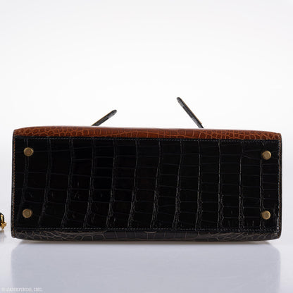 Hermes Kelly 28 Sellier Miel, Graphite & Black Alligator with Gold Hardware - 1995, Y Circle