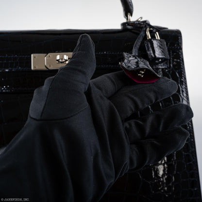 Hermes Kelly 28 Sellier Verso Blue Marine Nilo Crocodile & Rose Scheherazade Palladium Hardware - 2019, D