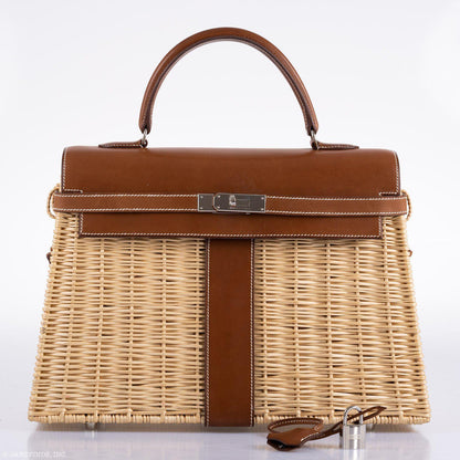 Hermes Kelly 35 Picnic, Wicker & Barenia leather Palladium Hardware - 2018, C
