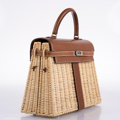 Hermes Kelly 35 Picnic, Wicker & Barenia leather Palladium Hardware - 2018, C