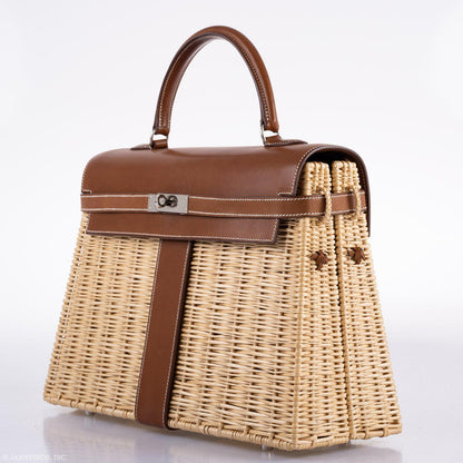 Hermes Kelly 35 Picnic, Wicker & Barenia leather Palladium Hardware - 2018, C
