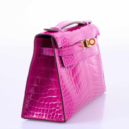 Hermes Kelly Mini Pochette Rose Scheherazade Shiny Alligator Gold Hardware - 2019, D