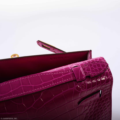 Hermes Kelly Mini Pochette Rose Scheherazade Shiny Alligator Gold Hardware - 2019, D