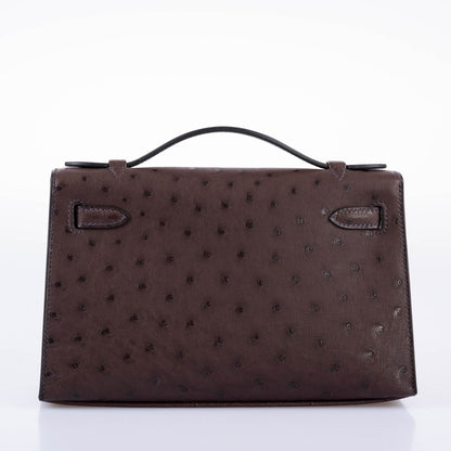 Hermes Kelly Pochette Rouge Sellier Ostrich with Gold Hardware - 2021, Z