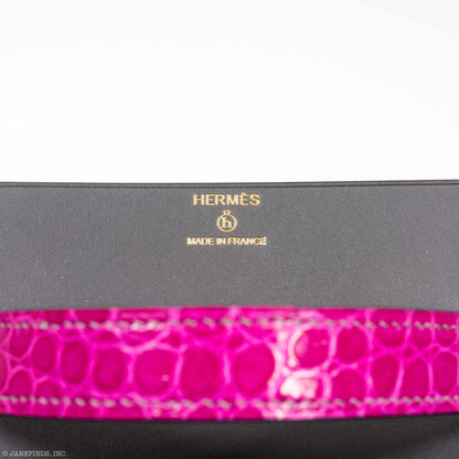 Hermes Minaudière 18 petit h Graphite, Fuchsia, Poussiere Porosus Crocodile & Calf Gold Hardware - 2019