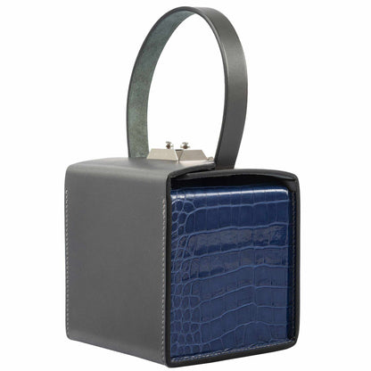 Hermes Minaudière petit h Box Bag, Gray, Saphir, Ambre Porosus Crocodile Silver Hardware