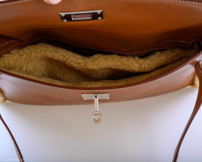 Hermes Teddy Kelly Clutch Barenia Leather & Mouton Shearling Palladium Hardware - 2007, K Square