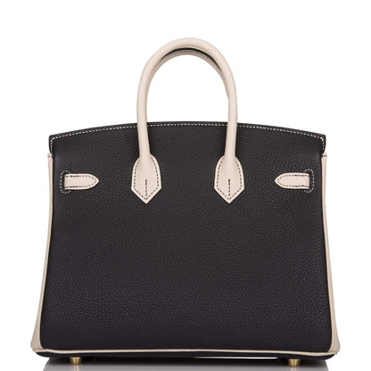 Hermes Birkin 25 Black and Craie Togo Brushed Gold Hardware