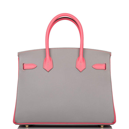 Hermes Birkin 30 Gris Mouette and Rose Azalee Epsom Permabrass Hardware