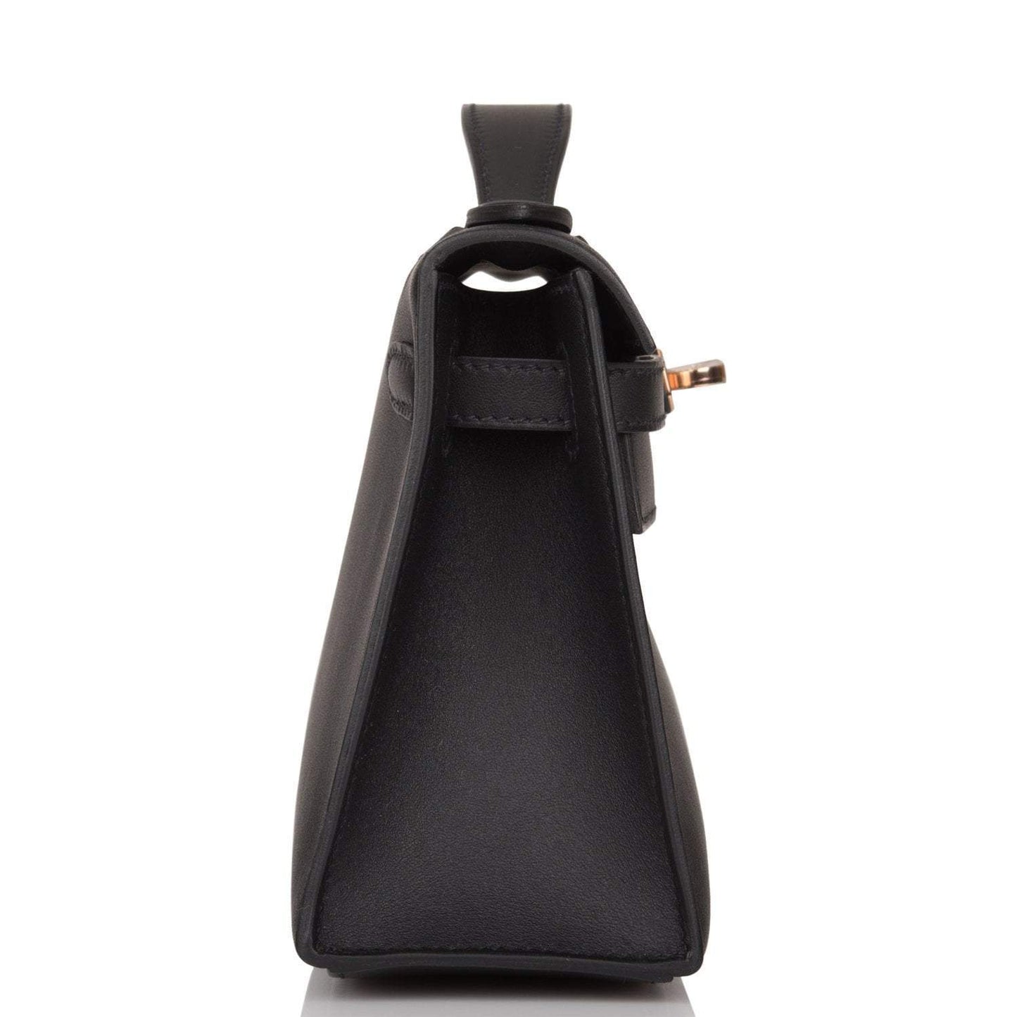 Hermes Black Swift Mini Kelly Pochette Rose Gold Hardware