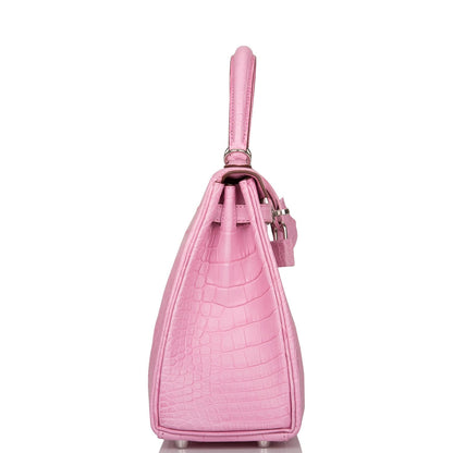 Hermes Bubblegum 5P Matte Alligator Retourne Kelly 25cm Palladium Hardware
