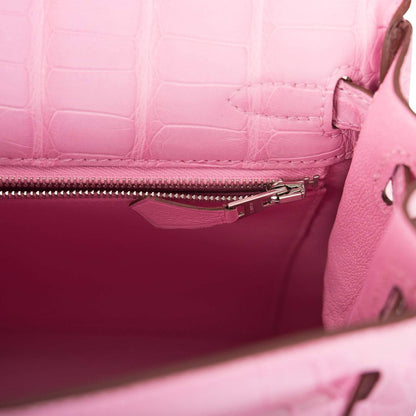 Hermes Bubblegum 5P Matte Alligator Retourne Kelly 25cm Palladium Hardware