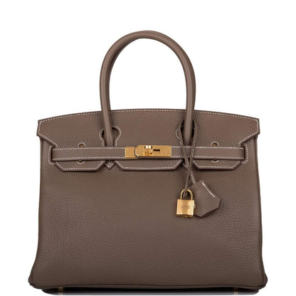 Hermes Etoupe Clemence Birkin 30cm Gold Hardware