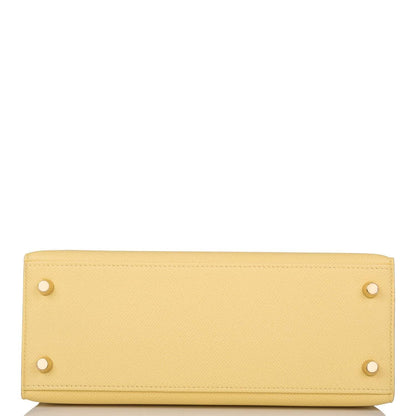 Hermes Jaune Poussin Epsom Sellier Kelly 25cm Gold Hardware