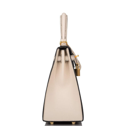 Hermes Kelly 25cm Bi-Color Black and Craie Epsom Sellier Brushed Gold Hardware