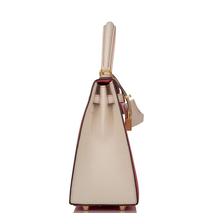Hermes Kelly 25cm Bi-Color Rose Azalee and Craie Epsom Sellier Brushed Gold Hardware