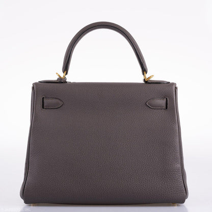 Hermes Kelly 28 Retourne Etain Togo Leather Gold Hardware