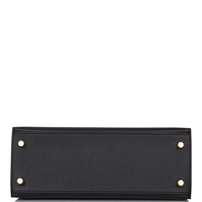 Hermes Kelly 28cm Bi-Color Black and Craie Epsom Sellier Brushed Gold Hardware