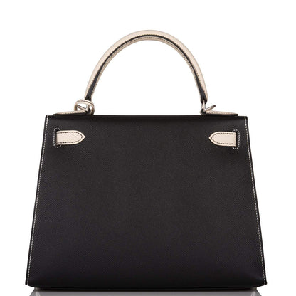 Hermes Kelly 28cm Bi-Color Black and Craie Epsom Sellier Brushed Palladium Hardware