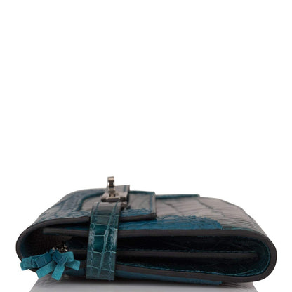 Hermes Kelly Long Wallet Bleu Colvert Alligator Ghillies Palladium Hardware