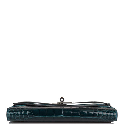 Hermes Kelly Long Wallet Bleu Colvert Alligator Ghillies Palladium Hardware