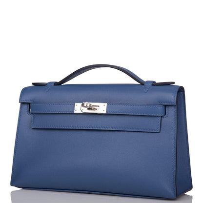 Hermes Kelly Pochette Blue Brighton Swift Palladium Hardware