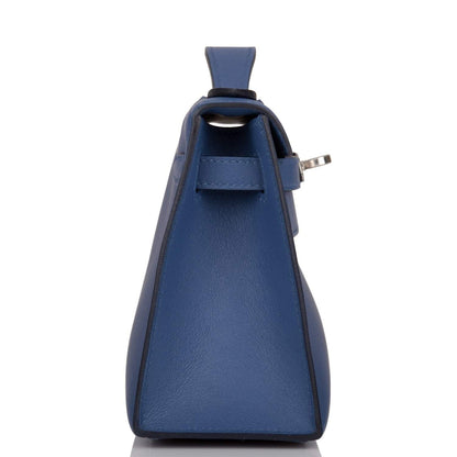 Hermes Kelly Pochette Blue Brighton Swift Palladium Hardware