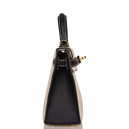 Hermes Kelly Sellier 20 Nata and Black Epsom Gold Hardware