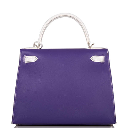 Hermes Kelly Sellier 28 Crocus and White Epsom Brushed Palladium Hardware