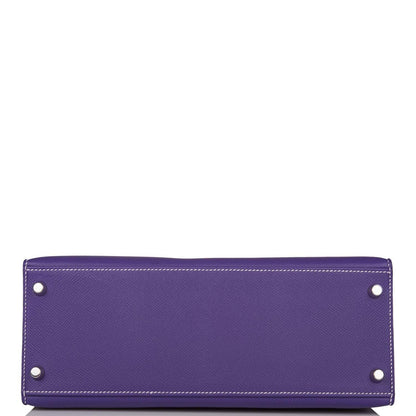 Hermes Kelly Sellier 28 Crocus and White Epsom Brushed Palladium Hardware