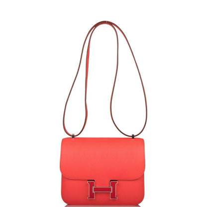 Hermes Rose Enamel Mini Constance 18cm Texas Epsom and Rouge de Coeur Palladium Hardware
