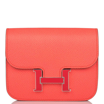 Hermes Rose Texas Epsom Constance Slim Wallet Palladium Hardware