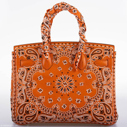 Jay Ahr Vintage 2013 Hermes Birkin 30 Orange Epsom Bandana Embroidery "Rio de Janeiro"