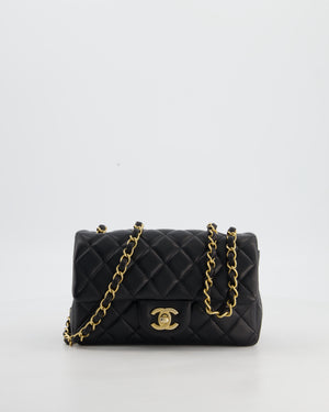 Black Mini Rectangular Flap Bag in Lambskin Leather with Gold Brush Hardware