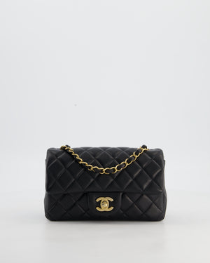 Black Mini Rectangular Flap Bag in Lambskin Leather with Gold Brush Hardware