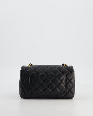 Black Mini Rectangular Flap Bag in Lambskin Leather with Gold Brush Hardware