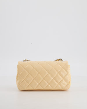 Beige Mini Rectangular Flap Bag in Patent Leather with Silver Hardware