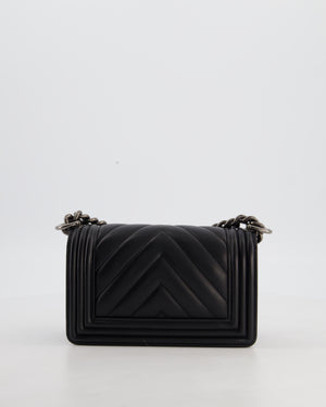 Small Boy Bag in Black Chevron Lambskin Leather with Ruthenium Hardware