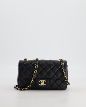 Black Mini Rectangular Flap Bag in Lambskin Leather with Gold Hardware
