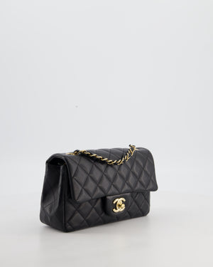 Black Mini Rectangular Flap Bag in Lambskin Leather with Gold Hardware