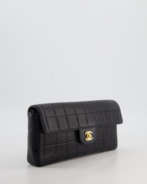Black Vintage East West Chocolate Bar Flap Bag In Lambskin Leather with 24K Gold Hardware