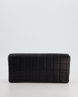 Black Vintage East West Chocolate Bar Flap Bag In Lambskin Leather with 24K Gold Hardware